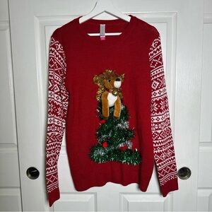 Ugly Christmas Sweater Juniors Womens 3D Pop Out Reindeer Tinsel Bell  Medium